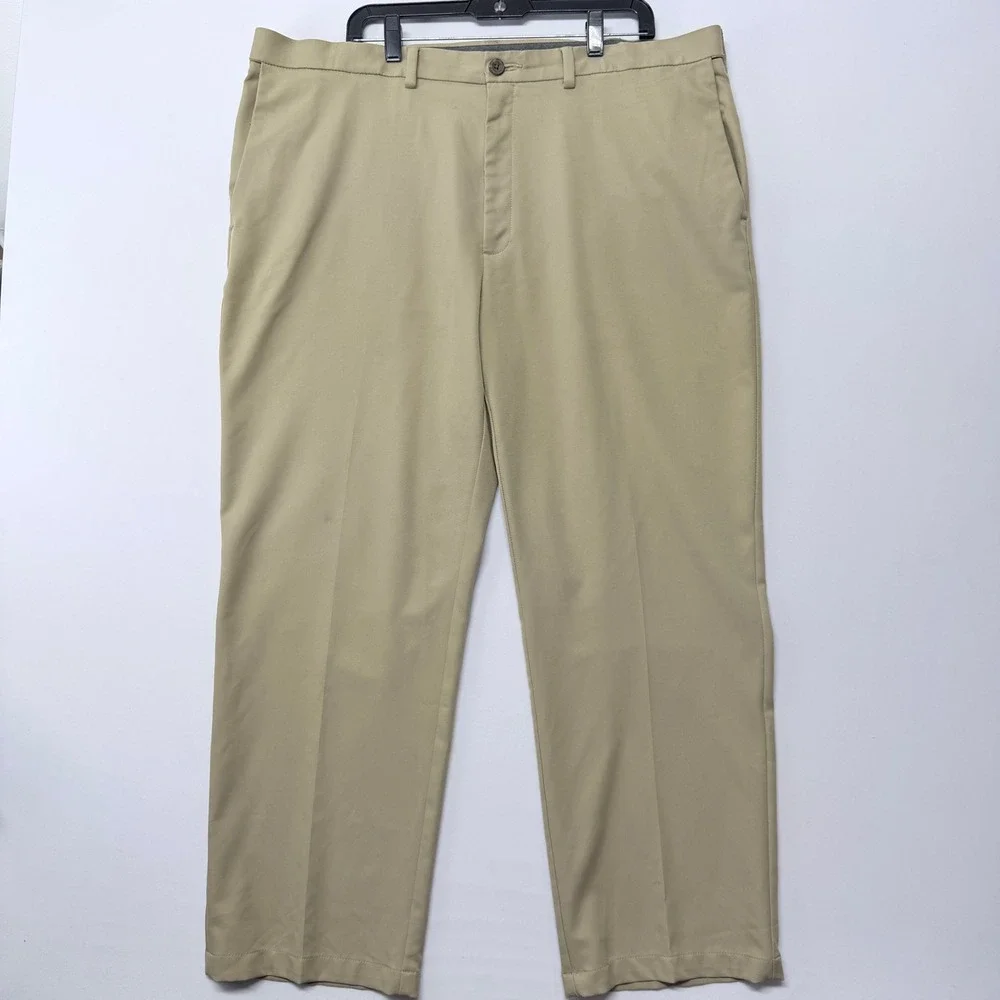 Haggar Cool18 Pro Classic Fit Pants Mens 42x30 Khaki Tan Performance Chino Golf